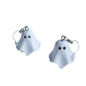 Ghost drop earrings for Halloween made of matte resin with silver metal hooks