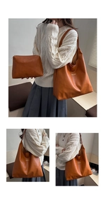 Detailed macro view of caramel brown tote bag with premium lychee grain leather and logo