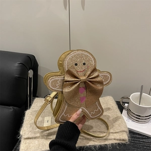 Sac Bandoulière Bonhomme De Pain D'épices Paillettes Forme Dessin Animé Avec Nœud Cadeau De Noël Festif Pour Femmes Filles