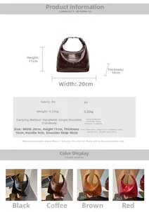 Detailed size chart for vintage PU pillow bag with dimensions 20x11x10cm and strap info