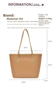Detailed size specifications for woven texture camel tote bag with PU material dimensions