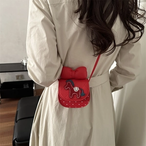 Petit sac bandoulière rouge pour filles avec nœud et poney, mini sac festif