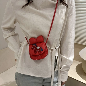 Joli sac bandoulière rouge pour filles avec nœud et broderie poney pour le Nouvel An