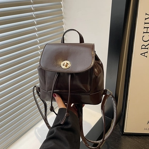 Women Fashion Mini Backpack PU Leather Solid Color Small School Bag With Gold Lock Minimalist Casual Travel Bag For Girls
