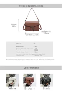 Detailed size chart for retro PU crossbody bag with metal cross pendant dimensions