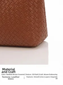 Detail of caramel braided leather texture with high-quality 3D embossed weave pattern