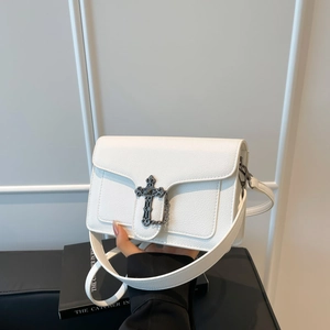 Vintage Umhängetasche Lychee Muster PU Leder Metall Kreuz Schnalle Kette Detail Klappe Kleine Quadratische Schultertasche Für Damen