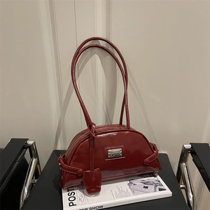 Sac À Épaule Demi-Lune Pour Femmes Cuir PU Brillant Mode Coréenne Sac À Main Minimaliste Sous Les Aisselles