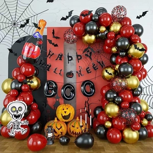 Halloween Balloon Arch Garland Aluminum Foil Latex Balloons Happy Halloween Banner Boo Skull Bottle Bat Stickers Decoration