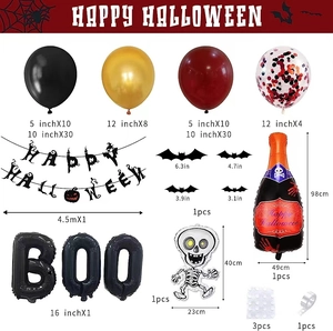 Halloween balloon garland kit with skull bottle balloons and red black arch decorations