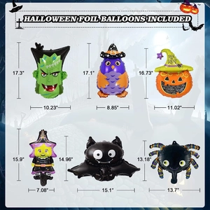 Halloween foil balloon arch kit with Frankenstein pumpkin bat and spider decorations