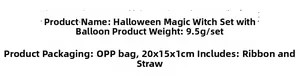 Specifications for Halloween balloon set including weight, dimensions and accessories
