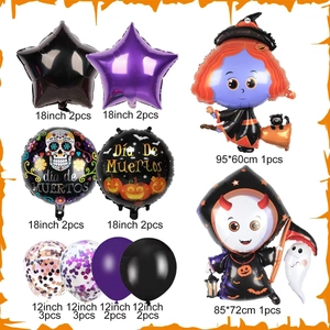 18-piece Halloween balloon set with witch, reaper, and star-shaped foil balloons