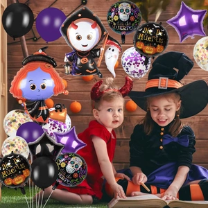 Halloween and Día de Muertos balloon set with witch, ghost and skull foil decorations