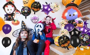 Halloween party balloon set featuring witch and ghost foil balloons for festive decoration