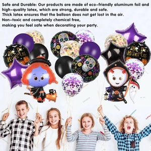 Halloween and Dia De Muertos balloon set with witch, grim reaper and colorful latex balloons