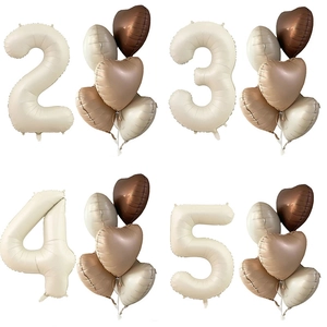 Cream White Number And Heart Aluminum Foil Balloons For Birthday Party Decoration Morandi Retro Earth Tones