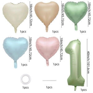 Ballon chiffre 1 vert olive 40 pouces et ballons cœur 18 pouces pour fête