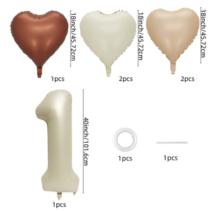 Creamy white 40 inch number 1 balloon set with heart shaped party balloons for birthdays