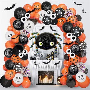 Halloween Balloon Garland Arch Kit Spider Foil Balloon Bat Stickers Pumpkin Skull Latex Balloons For Spooky Party Decorations