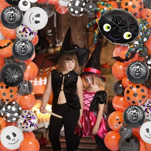 Halloween balloon garland kit with orange black balloons and spider foil decoration