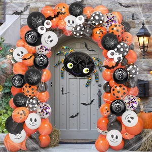 Halloween balloon garland kit with spider foil balloon and orange black arch decorations