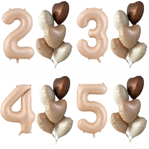 Retro Caramel Aluminum Foil Number Heart Balloons For Birthday Party Anniversary Decoration Morandi Cream Photo Props