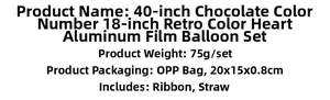 Specificaties voor 40-inch chocolade cijfer- en hartfolieballonset inclusief gewichtsdetails