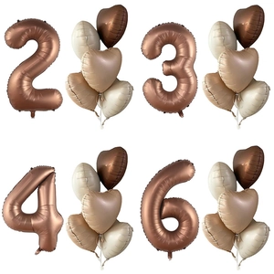 Juego de Globos de Papel de Aluminio con Número de 40 Pulgadas Marrón Chocolate Retro Con Globos de Corazón de 18 Pulgadas