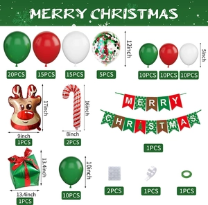 Kit arche ballon Noël avec ballon renne, canne à sucre et bannière Joyeux Noël rouge vert