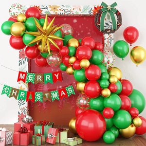 Ghirlanda Di Palloncini Di Natale Lattice Alluminio Rosso Verde Oro Coriandoli Banner Merry Christmas Decorazioni Festa