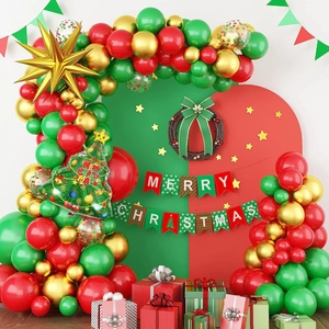 Kit ghirlanda palloncini natalizi con palloncini rosso verde oro e striscione Merry Christmas