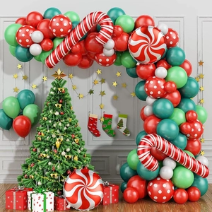Kit Arche Guirlande de Ballons de Noël Film Aluminium Latex Pour Décoration de Fête Sucre d'Orge Ballons