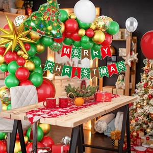 Kit arco di palloncini natalizi rosso verde oro con striscione decorativo Merry Christmas
