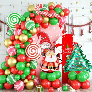 Festive Christmas Balloon Garland Kit Santa Claus Aluminum Foil Balloons Christmas Tree Candy Cane Red Green Gold Latex Balloons Party Decoration