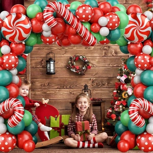 Kit d'arche de ballons de Noël avec ballons en latex et ballons en aluminium sucre d'orge