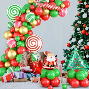 Christmas balloon arch kit with Santa, tree, candy foil balloons and festive garlands