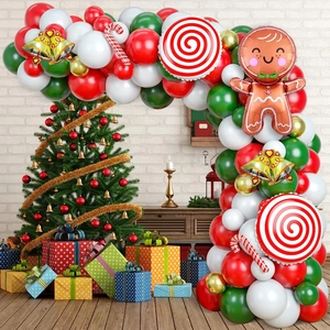 Christmas Balloon Garland Arch Gingerbread Man Candy Cane Bell Aluminum Foil Latex Balloons Festive Party Decoration
