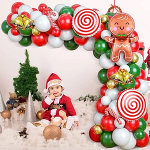 Christmas balloon arch kit with gingerbread man and bell foil balloons for party decor
