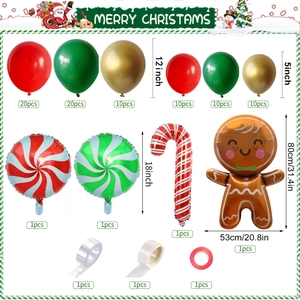 Gingerbread man Christmas balloon arch kit with candy foil balloons and red green latex