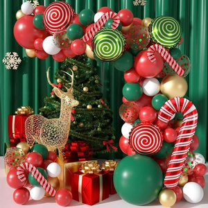 Christmas Balloon Garland Arch Latex Aluminum Film Candy Cane Peppermint Shape Festive Party Decoration