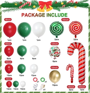 Christmas balloon garland kit with red green latex balloons and candy cane foils