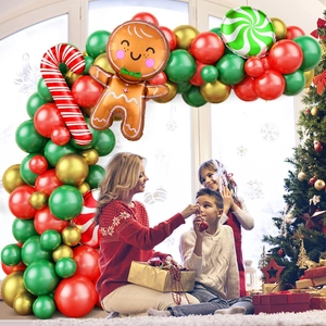 Christmas balloon arch kit with gingerbread man and candy cane foil balloons for party decor