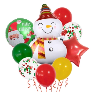 Detail view of Christmas balloon set with snowman, Santa Claus and colorful latex balloons