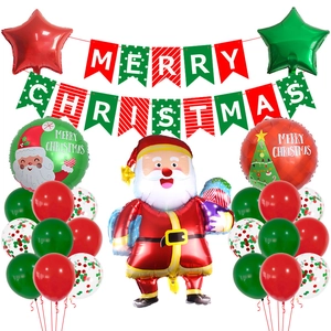 Kit déco Noël avec bannière Merry Christmas et ballons en aluminium du Père Noël