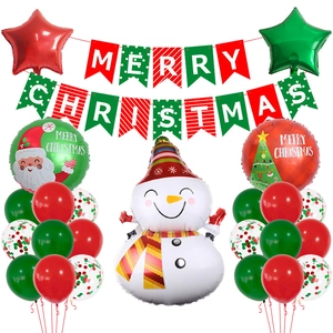 Détail du kit de ballons de Noël avec grand bonhomme de neige et bannière Merry Christmas