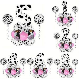 Cow Print Birthday Balloons Foil Latex Farm Theme Party Decorations Kids Numerical Animal Head Decor