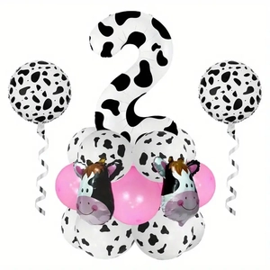 Cow print 2nd birthday balloon set with cow head foil and pink latex decorations