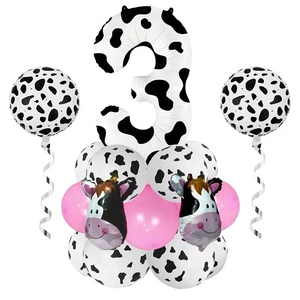 Cow print birthday party balloon set with giant number 3 and cute animal foil balloons