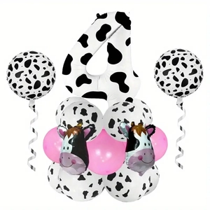 Cow print 40-inch number 4 balloon set with pink accents for birthday party decoration